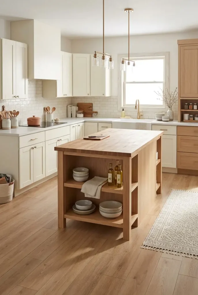 Warm oak budget LVP kitchen flooring