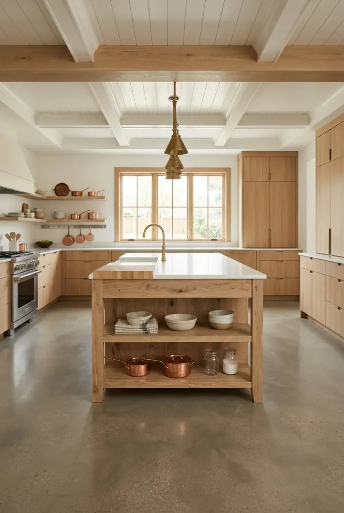 Warm gray painted concrete kitchen floor