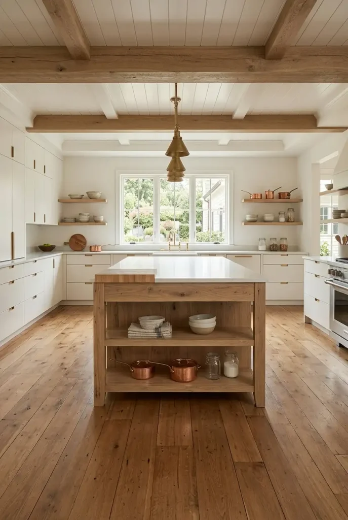 Refreshed old wood floor in a warm kitchen