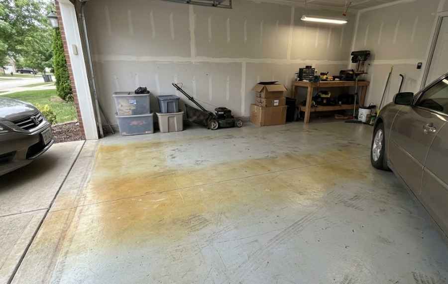 An image of a garage floor which turns yellow